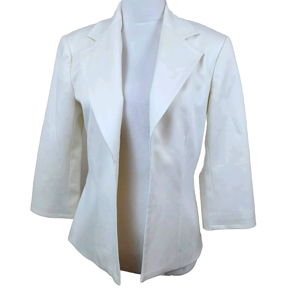 Trina Turk Womens Classic Career Work Blazer Sz 8 Off White Ivory Open Front Top